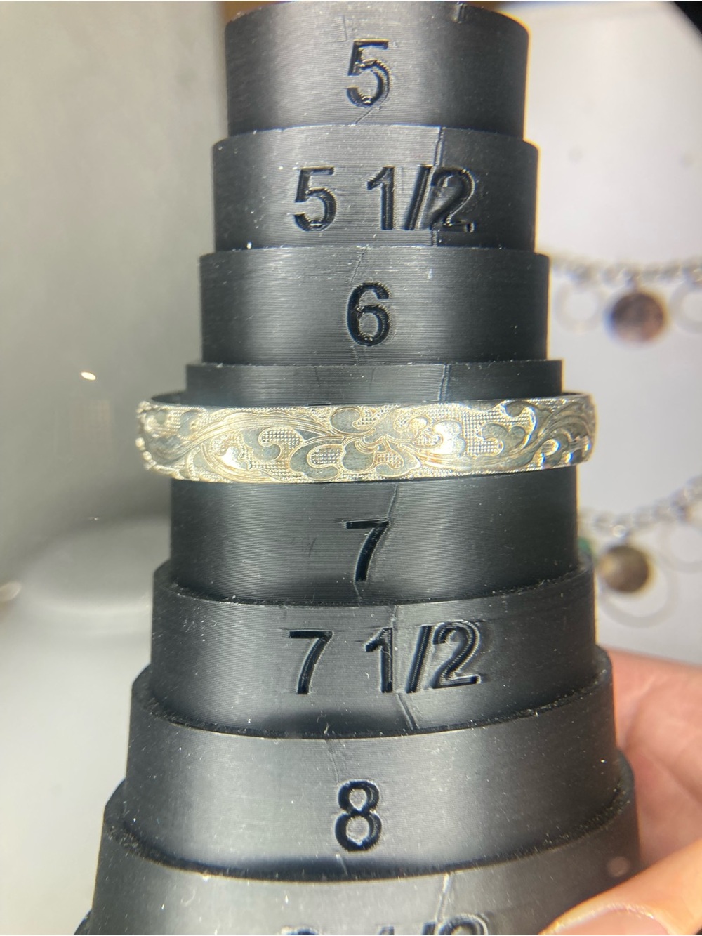 Intricate Floral Etched Pure Silver 999 Women's Band - Silver
